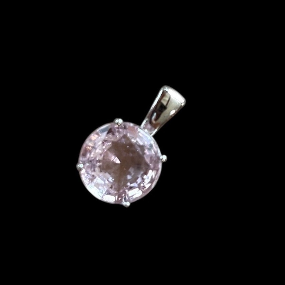 925 Sterling Silver Light Pink 5A Zircon Round Solitaire Pendant Jewelry - Picture 4 of 5